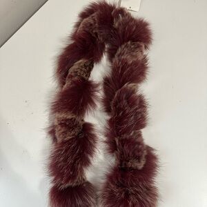 Collection XIIX Elegant Red Rabbit And Fox Fur Scarf Women’s Size 30”L